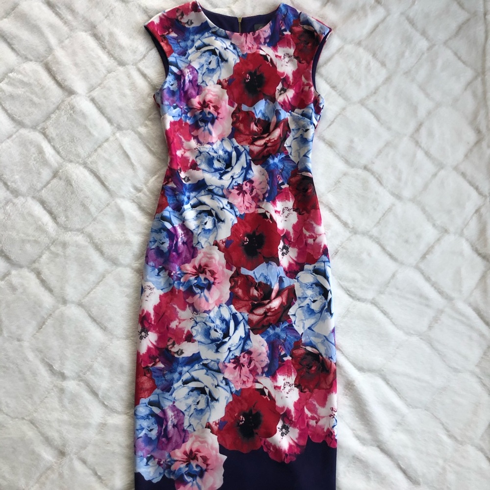 Vince Camuto Floral Print Stretch Midi Dress